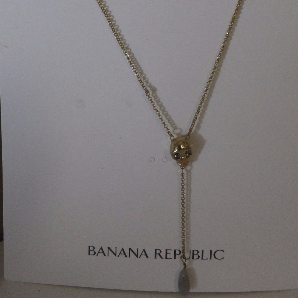 NWT 62 Banana Republic Skull Drop Y Necklace Gold